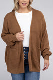 Plus Size Low Gauge Waffle Open Cardigan Sweater-5 Colors