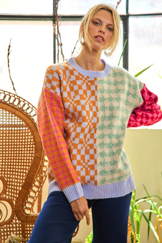 Plus Size Patchwork Oversized Sweater Top