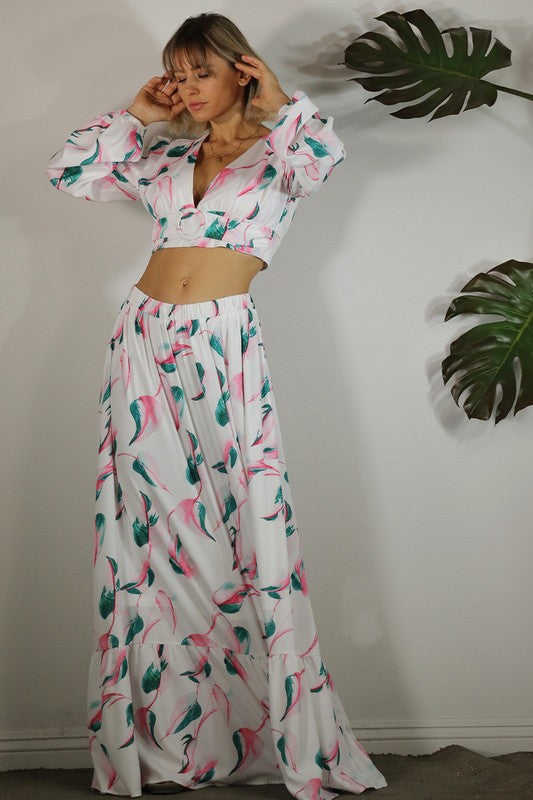 Botanical Printed Maxi Skirt Set