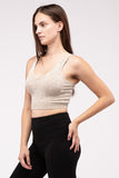 Washed Ribbed Cropped V-Neck Tank Top-4 Colors