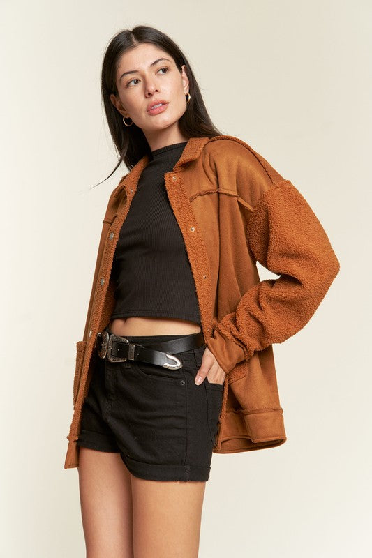 FAUX FUR AND SUEDE JACKET- OLIVE OR CAMEL