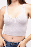 Washed Ribbed Cropped V-Neck Tank Top-4 Colors