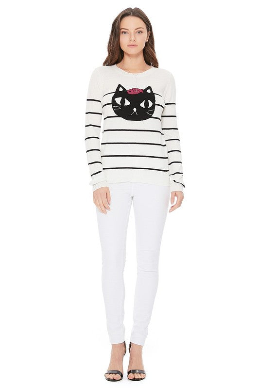Cute Cat Face Jacquard Sweater Top