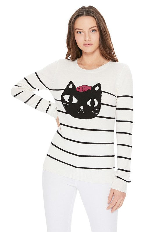 Cute Cat Face Jacquard Sweater Top