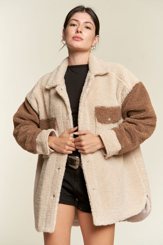 Plus Size Colorblock Sherpa Jacket - 2 Colors Available