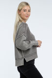 Washed Side Slit Oversized Cropped Sweater Top- 2 Colors