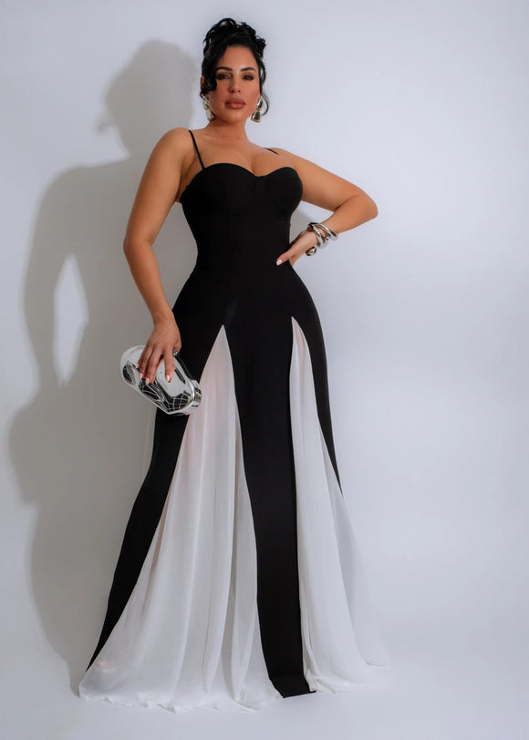 Black & White Contrast Glamour Bandage Maxi Dress