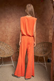Velvet Sleeveless Round Neck Top and Pants Set-2 Colors