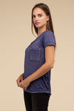 Washed Melange Burnout Scoop V-Neck Top- 7 Colors