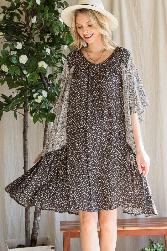 PLUS SIZE FLORAL PRINT RUFFLE DRESS