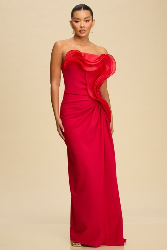 Sculptural Wave Dress- Red