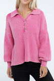 Washed Collared Henley Sweater Top- 6 Colors