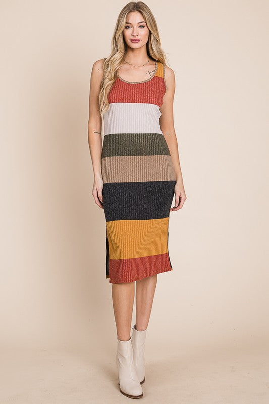 PLUS SIZE COLOR BLOCK CASUSAL DRESS