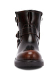 Allux Brushed Faux Leather Pin Buckle Brown Boots