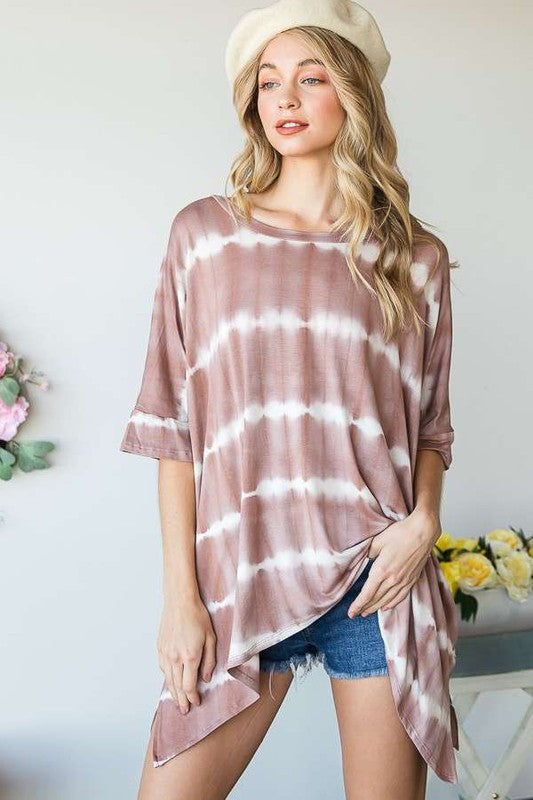 PLUS SIZE STRIPED TIE DYE ROUND NECK TUNIC- 3 COLORS