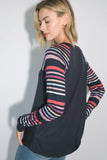 PLUS SIZE MULTI STRIPE PRINT AND SOLID MIXED CASUAL TOP- 2 COLORS