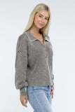 Washed Collared Henley Sweater Top- 6 Colors