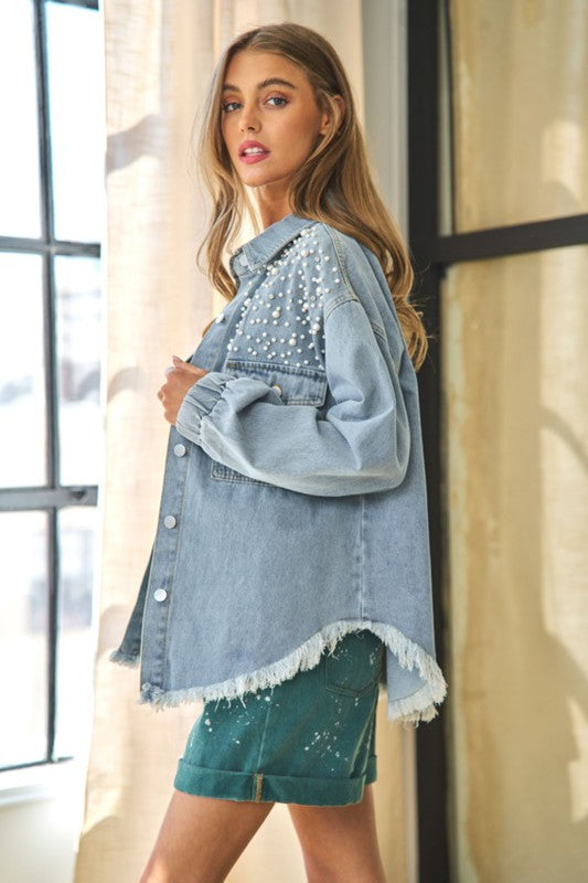 Women Button Down Denim Blouse Jacket