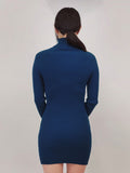 Ribbed Turtleneck Long Sleeve Slim Fit Mini Dress-4 Colors