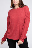 Ribbed Brushed Melange Hacci Sweater with a Pocket-5 Colors