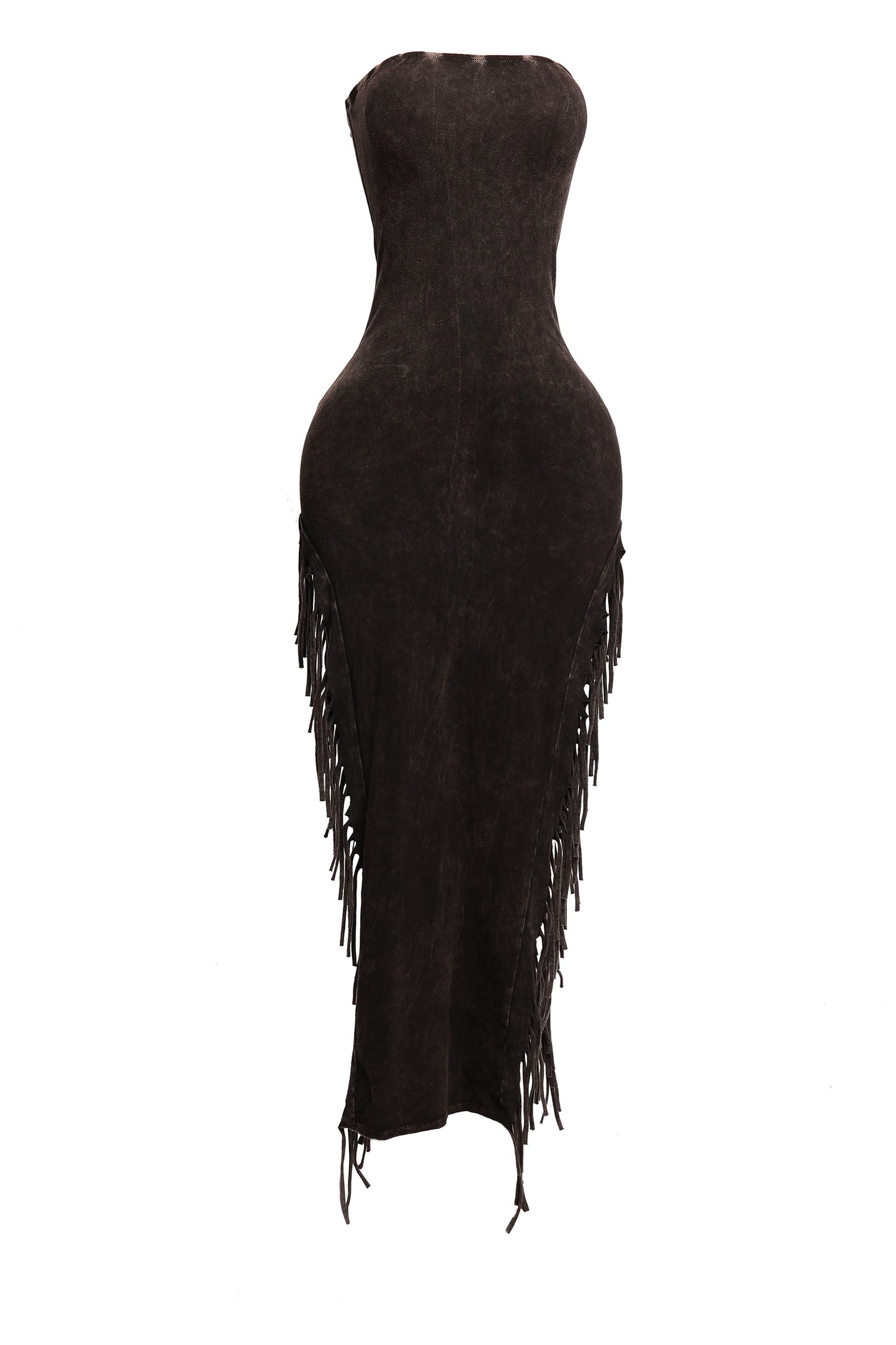 Cowboy Western Fringe Double Slit Tube Topped Maxi Dress