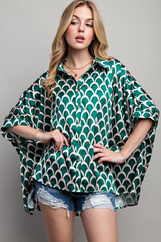 LIGHT SATIN PRINT BUTTON DOWN SHIRT-2 COLORS