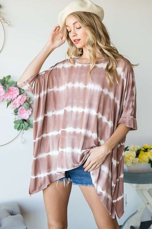 STRIPED TIE DYE ROUND NECK TUNIC- 3 COLORS