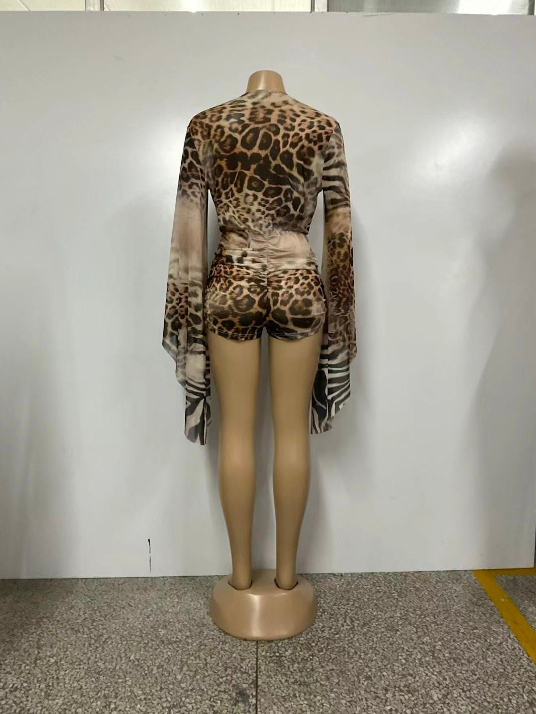 Leopard Print Ruched Romper