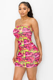 Pink & Green Water Color Tube Mini Dress