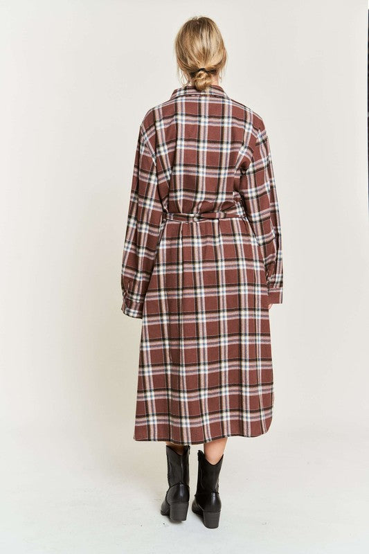 PLUS SIZE PLAID PRINT COLLAR LONG SHIRT DRESS-3 COLORS