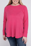 Plus Size Melange Baby Waffle Long Sleeve Top-5 Colors