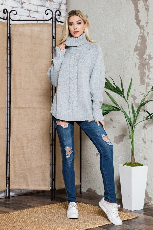 Solid Long Sleeve Turtleneck Sweater Top- Black or Grey