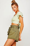 OFF SHOULDER PLEATED CROP TOP WITH BACK RIBBON TIE-5 COLORS