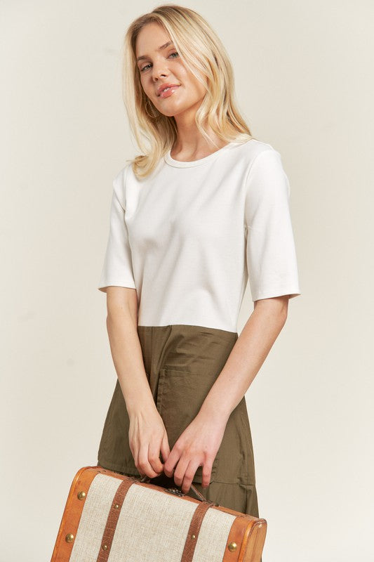 PLUS SIZE KNIT MIX DRESS- 2 COLORS