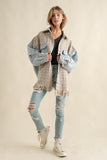 TWEED MIXED DENIM JACKET SHACKET WITH FRINGED HEM-2 COLORS