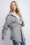 TWEED MIXED DENIM JACKET SHACKET WITH FRINGED HEM-2 COLORS