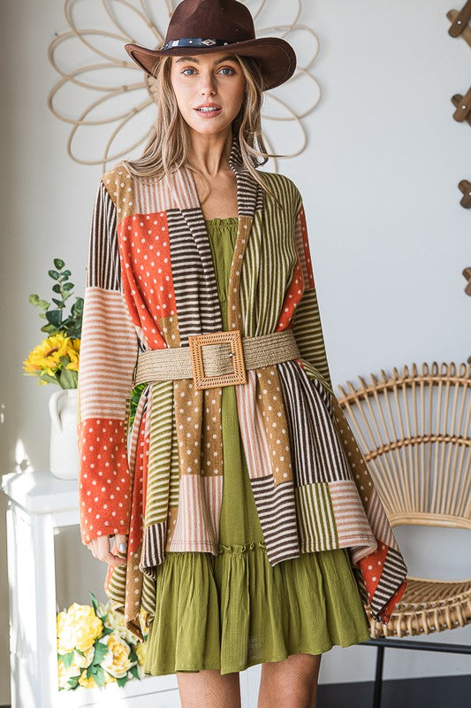 PLUS SIZE POLKADOT PRINT CARDIGAN