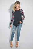 PLUS SIZE MULTI STRIPE PRINT AND SOLID MIXED CASUAL TOP- 2 COLORS