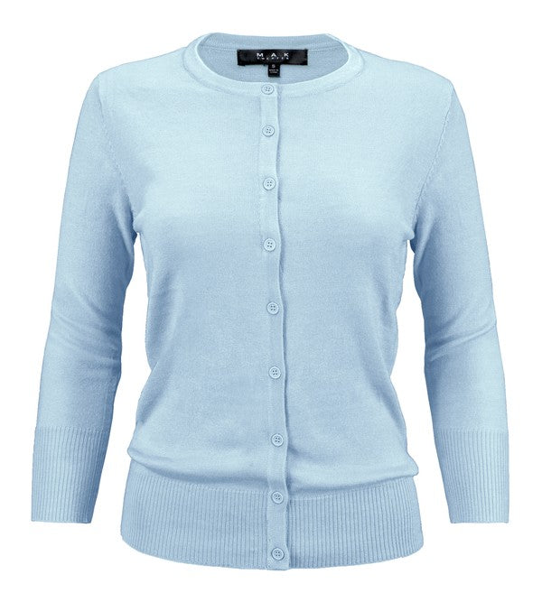 Crewneck Button Down Knit Cardigan Sweater-21  Colors