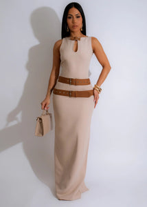 Nude Belted Maxi Dress