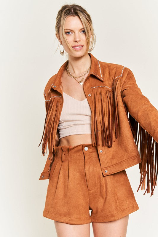 Suede Studded Fringe Jacket-2 Colors