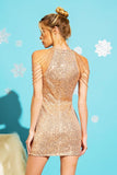 SEQUINS BODYCON PARTY DRESS WITH SHOULDER BEADS-4 COLORS