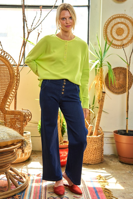 Button Down Side Slit Pullover Knit Top-3 Colors