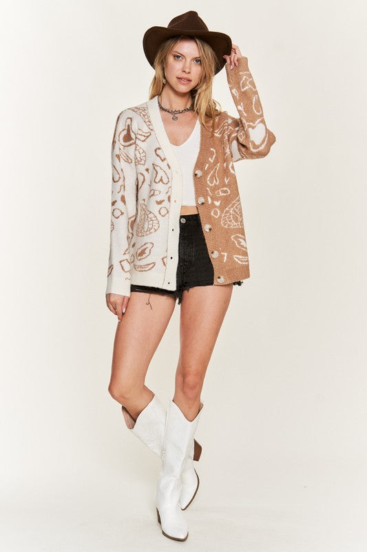 Heart Paisley & Color Block Cardigan-2 Colors