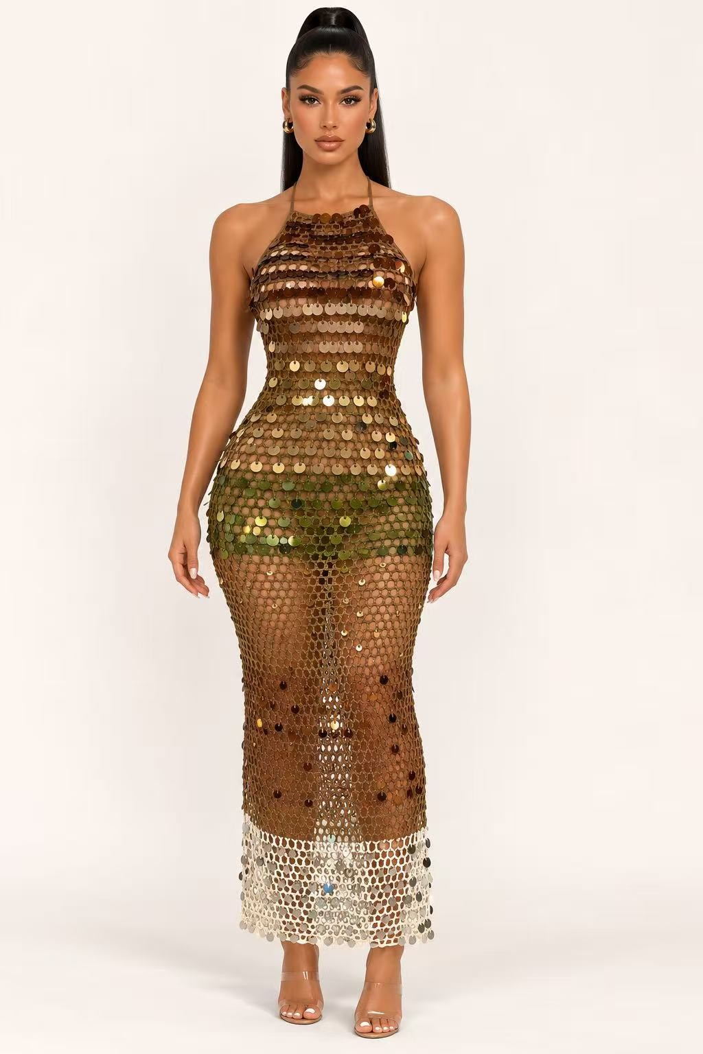 Toffee Dream Crochet Sequin Dress/Swimwear Coverup