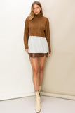 Brown Cable Knit Turtleneck Top