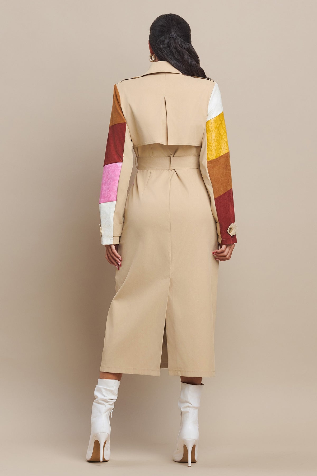 Leather & Suede Color Block Trench Coat- PRE-ORDER