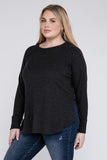 Plus Size Melange Baby Waffle Long Sleeve Top-5 Colors