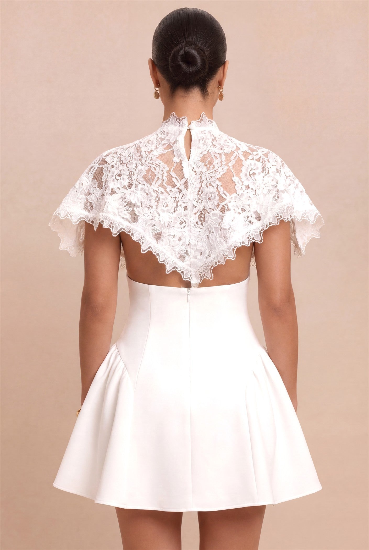 Lace Overlay Mini Flare Dress- White