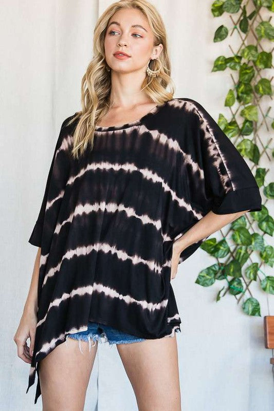 PLUS SIZE STRIPED TIE DYE ROUND NECK TUNIC- 3 COLORS